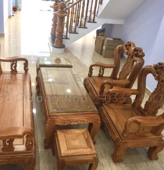 Bộ salon gỗ Gõ Đỏ tay 12 - 6 món giao khách ( Thủ Đúc )