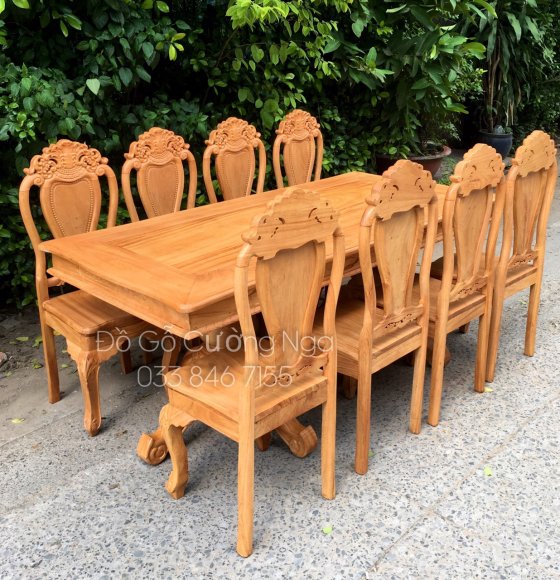 Bộ Bàn Ăn 8 Ghế Gỗ Gõ Đỏ - Bánh Tây 