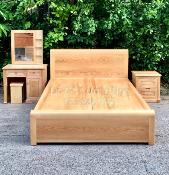 Giường gỗ Sồi Nga màu tự nhiên phản liền 