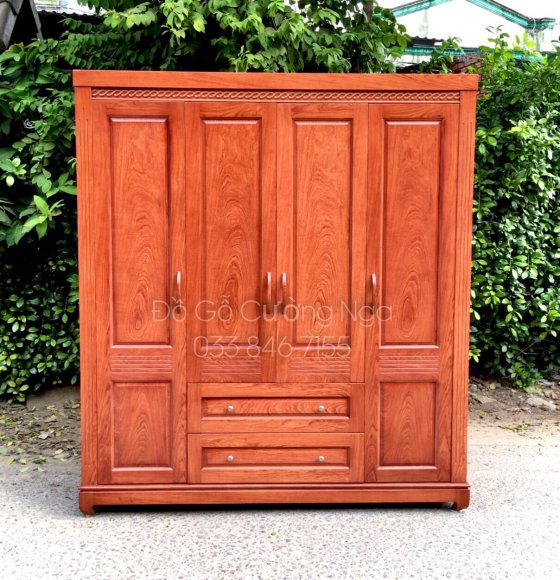 Tủ Aó Gỗ Hương Đá 4 Cánh - 2m Mẫu Trơn 