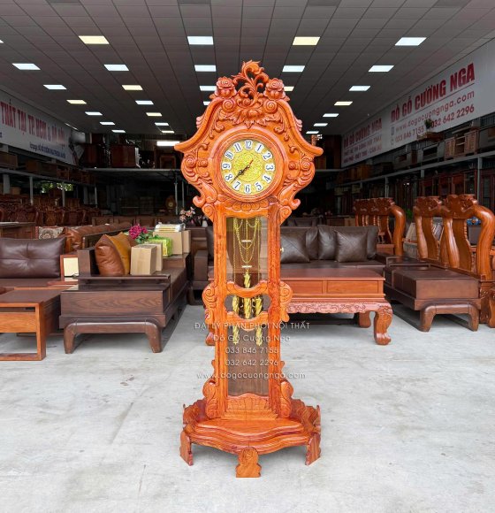 Đồng Hồ Gỗ Hương Đá Mẫu Hoa Lá Tây Cao Cấp 1m75