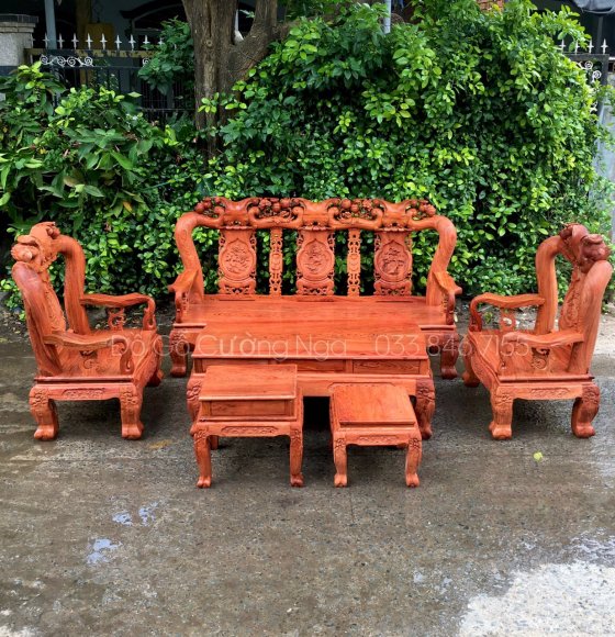 Bộ Salon Gỗ Hương Đá Tay 12 - 6 Món Đào Chim 
