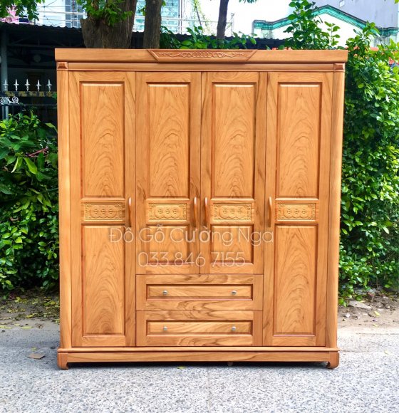 Tủ Áo Gỗ Gõ Đỏ 4 Cánh 