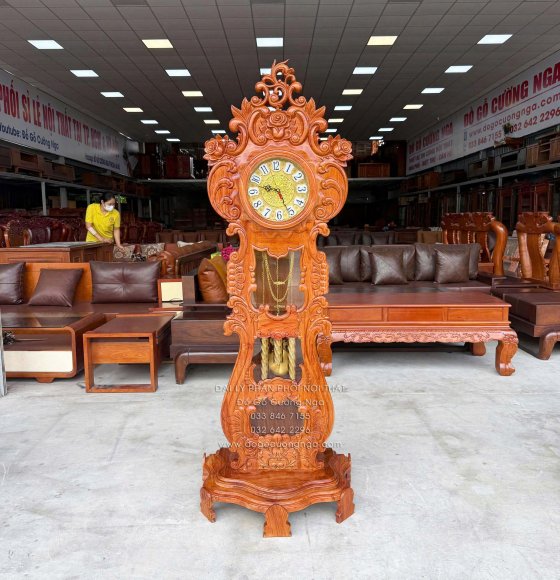 Đồng Hồ Gỗ Hương Đá Mẫu Hoa Hồng Cao Cấp 1m75