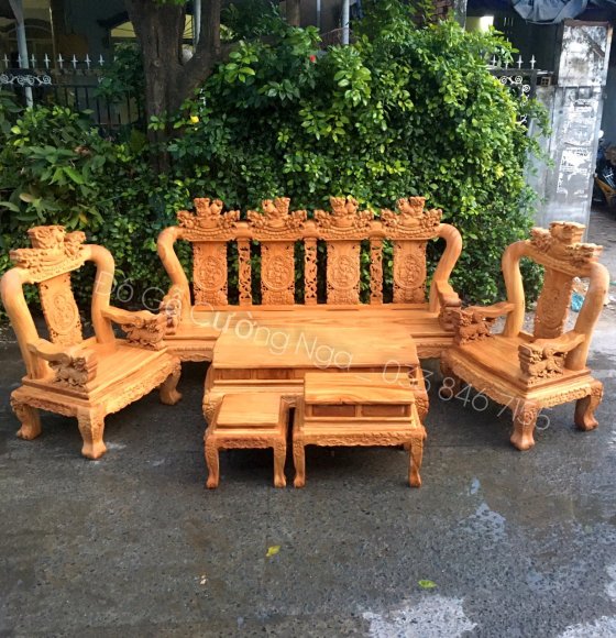 Bộ Salon Gỗ Gõ Đỏ Tay 12 - 6 Món - Trạm Nghê 