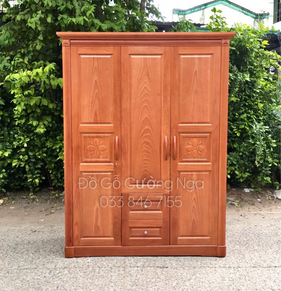 Tủ Aó Gỗ Xoan Đào Mẫu Hoa Thị 3 Cánh - 1m6