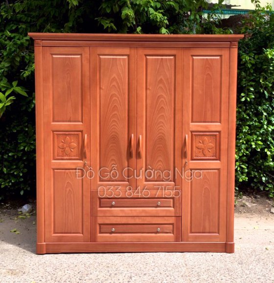 Tủ Aó Gỗ Xoan Đào Mẫu Hoa Thị 4 Cánh - 2m  