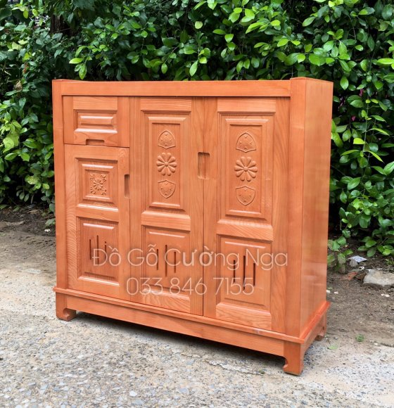 Tủ Giày Dép Gỗ Sồi Nga 3 Cánh Mẫu Hoa 