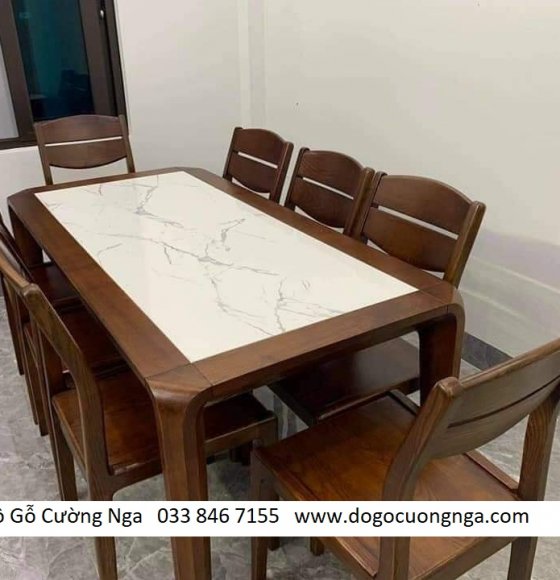 Bộ bàn ăn gỗ sồi màu óc chó 8 ghế 