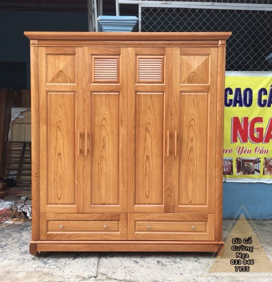 Tủ quần áo gỗ gõ đỏ 4 cánh 2m mẫu chóp TA 9.5