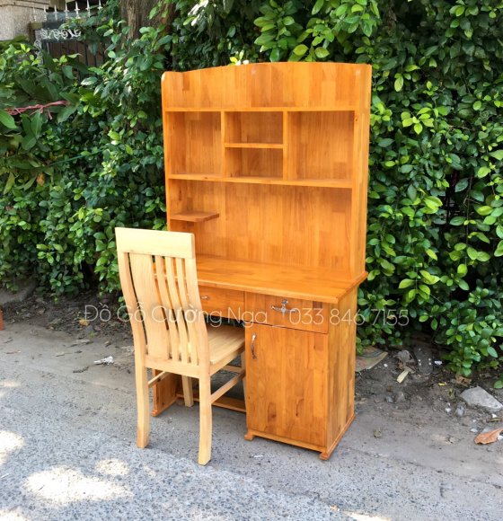 Bộ Bàn Ghế Học Sinh Gỗ Cao Su Kèm Giá Sách 1m2