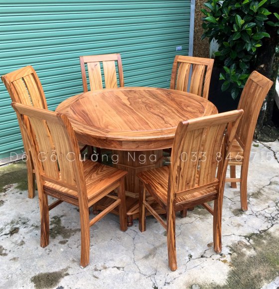 Bộ Bàn Ăn Tròn 6 Ghế Gỗ Hương Xám 