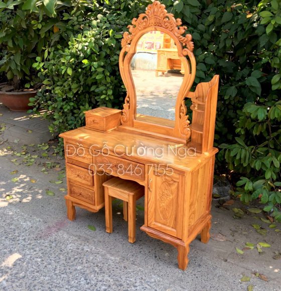 Bàn Trang Điểm Gỗ Gõ Đỏ - Mẫu Nu Y 1m1
