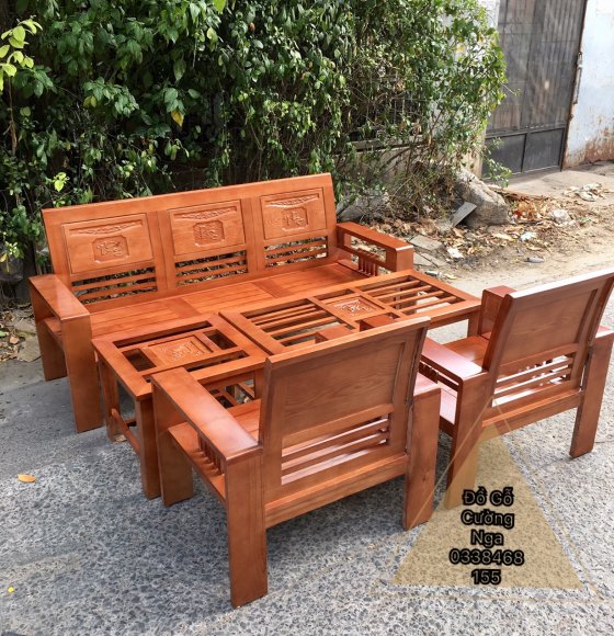 Bộ Salon Gỗ Sồi Nga Tựa Cong - Mẫu Phúc Lộc Thọ 