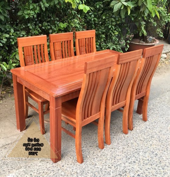 Bộ Bàn Ăn 6 Ghế Gỗ Xoan Đào Mẫu Mặt Liền 