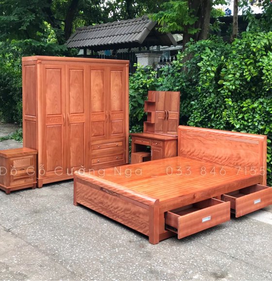 Bộ combo phòng ngủ gỗ Xoan Đào ( giường ô kéo - zz )