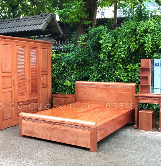 Combo phòng ngủ gỗ Xoan Đào Lào - Mẫu lá sách zz