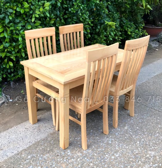 Bộ Bàn Ăn 4 Ghế Gỗ Sồi Nga Mặt Liền  - Ghế Năm Lan 