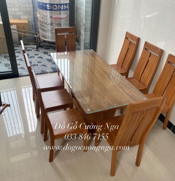 Bàn Ăn Gỗ Gõ Đỏ 8 Ghế Cao Cấp - Mặt Nguyên Tấm 
