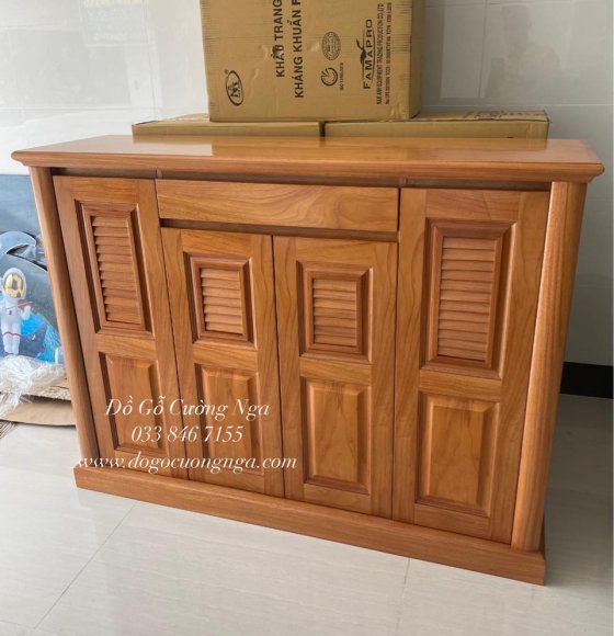 Tủ Giày Dép Gỗ Gõ Đỏ 4 Cánh Bền Đẹp
