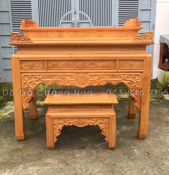 Bộ Bàn Thờ Án Gian Gỗ Gỗ Đỏ Mẫu Như Ý - 1m97 ( bộ 3 chi tiết )