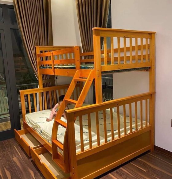 Giường Tầng Gỗ Thông Cho Bé 1m4 - M 028 V