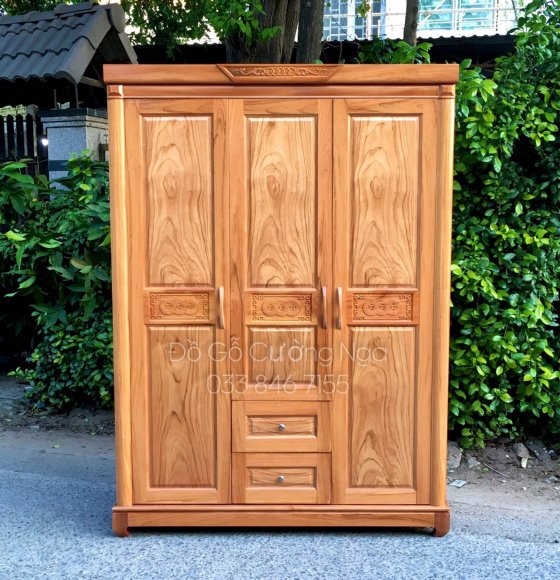 Tủ Áo Gõ Gõ Đỏ Mẫu Đồng Tiền 3 Cánh