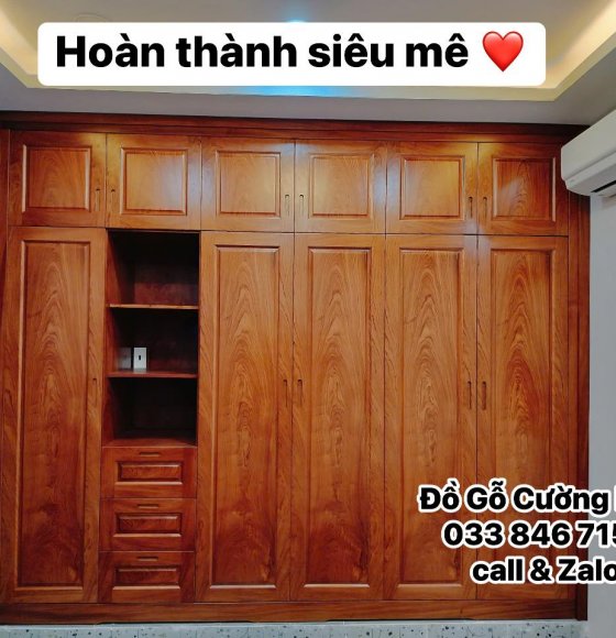 Tủ Quần Áo Gỗ Hương Đá 6 Cánh Hiện Đại Thiết Kế Theo Yêu Cầu 
