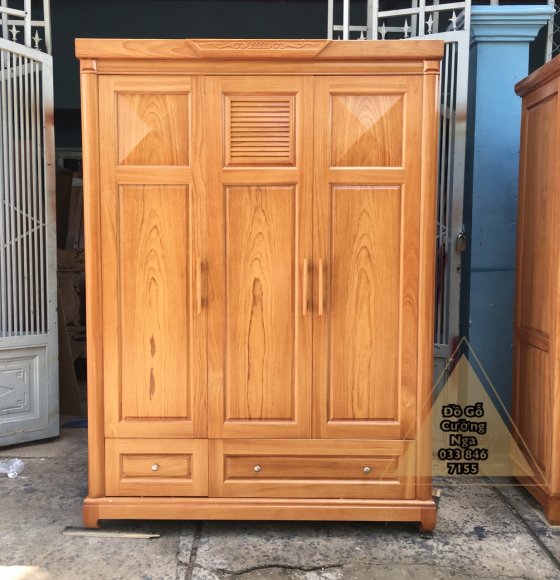 Tủ quần áo gỗ gõ đỏ 3 cánh 1m6 mẫu chóp