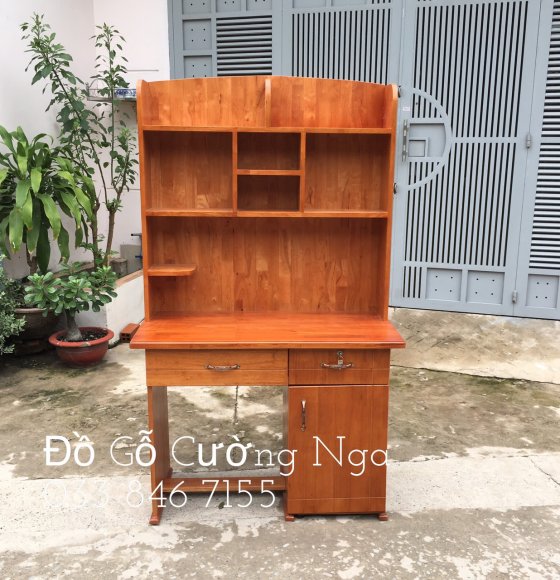 Bàn Học Sinh Gỗ Cao Su Ghép Kèm Kệ Sách 0.17