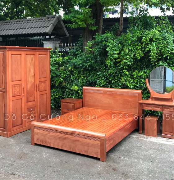 Bộ combo phòng ngủ gỗ Xoan Đào cao cấp -  mẫu Hoa Thị 