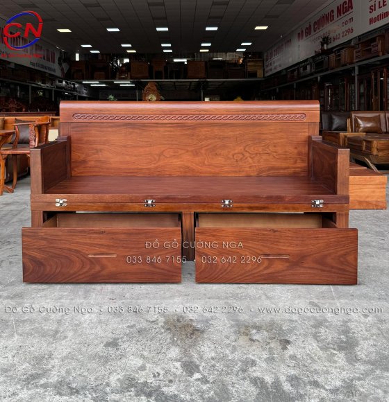 Giường Gấp Thông Minh Gỗ Hương Xám Màu Óc Chó Mẫu Lưng Cao 96cm - 2 Ngăn Kéo
