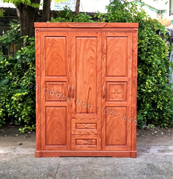 Tủ Áo Gỗ Hương Đá 3 Cánh - Hoa Thị 