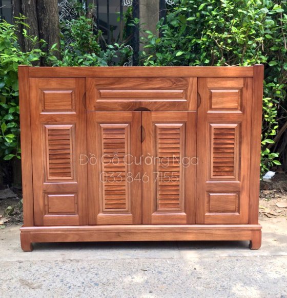 Tủ Giày Dép Gỗ Hương Xám 4 Cánh