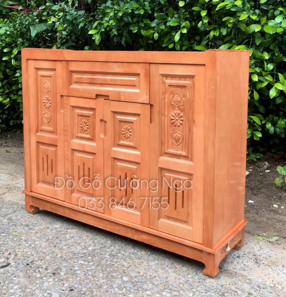 Tủ Giày Dép Gỗ Sồi Nga 4 Cánh - Hoa