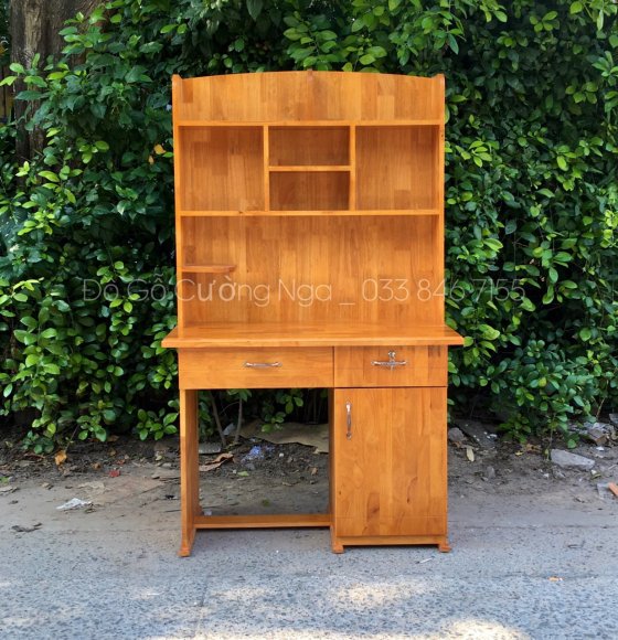 Bàn Học Sinh Gỗ Cao Su Kèm Kệ Sách 1m2