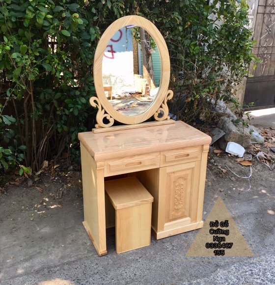 Bàn Trang Điểm Gỗ Sồi Nga 80cm - Gương Tròn 