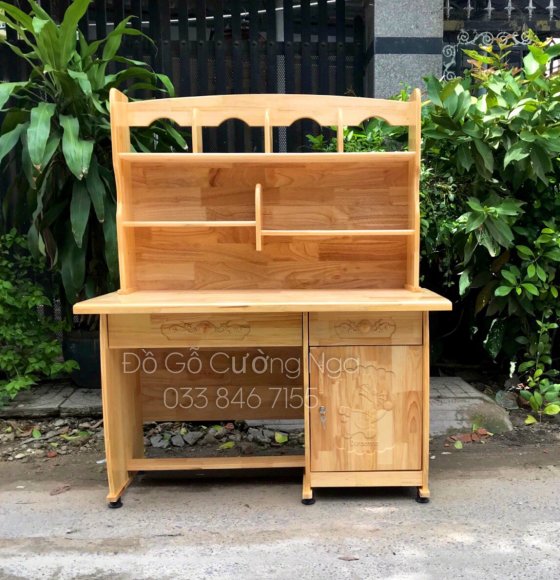 Bàn Học Sinh Gỗ Thông Ghép Có Kệ Sách - TN