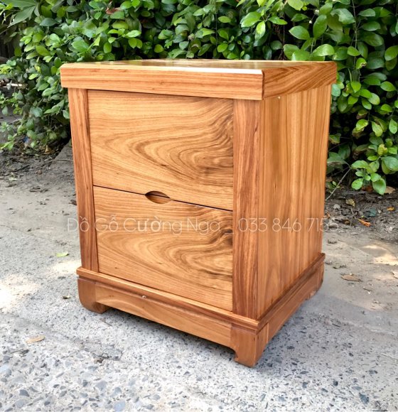 Tủ Đầu Giường Gỗ Hương Xám - 2 Ngăn Kéo