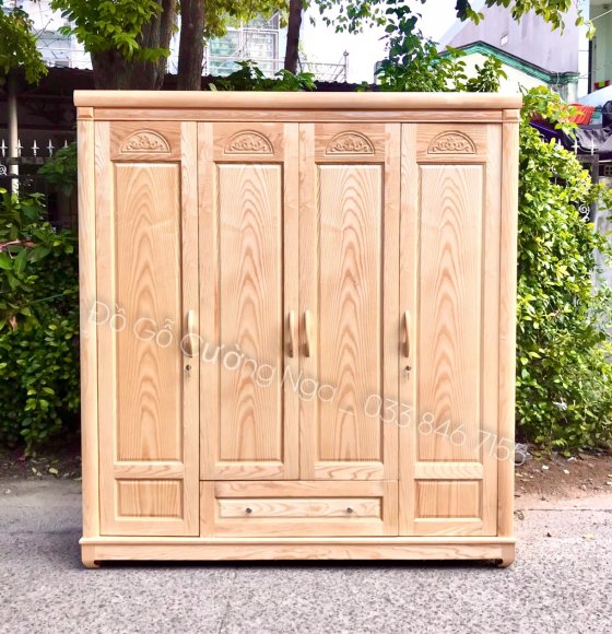 Tủ quần áo gỗ sồi nga 4 cánh mẫu vòm 