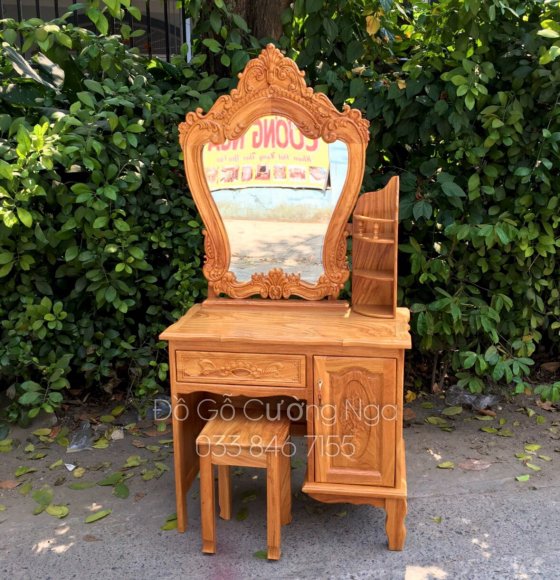Bàn Trang Điểm Gỗ Gõ Đỏ Mẫu Hoa Hồng 80cm 