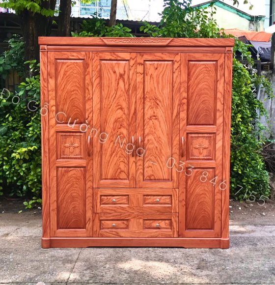 Tủ Áo Gỗ Hương Đá 4 Cánh - Hoa Thị 