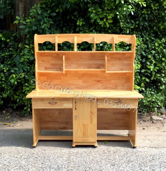Bàn Học Đôi Gỗ Thông 1m4