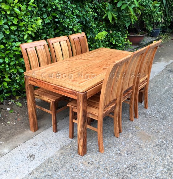 Bộ Bàn Ăn Gỗ Hương Xám 6 Ghế Tựa Cong 