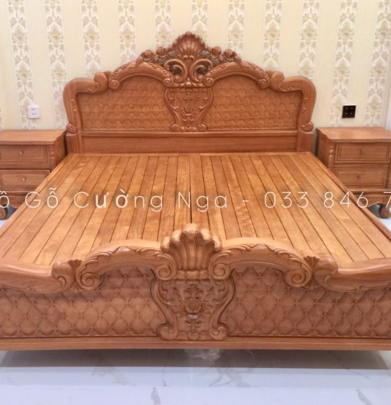 Bộ giường ngủ gỗ Gõ Đỏ mẫu hoa hồng giao khách Binh Dương
