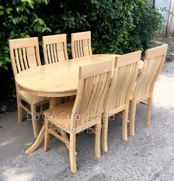 Bộ Bàn Ăn 6 Ghế Gỗ Sồi Nga - Mẫu Ô Van 