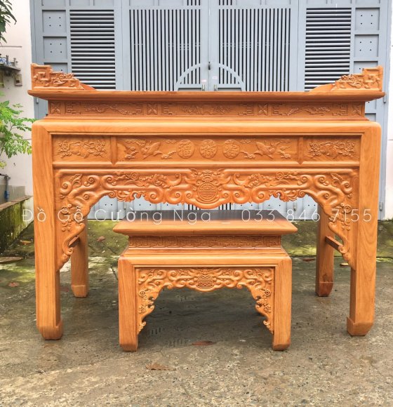 Bàn Thờ Án Gian Kèm Bàn Cúng Gỗ Gõ Đỏ 1m53