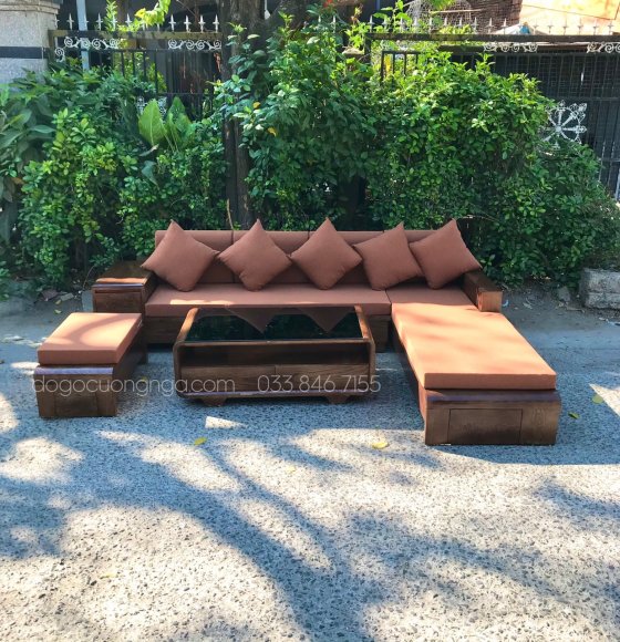 Bộ Sofa Gỗ Góc Sồi Nga Lau Mùa Óc Chó Hiện Đại Chân Cuốn 2m8x1m8 ( vế phải )