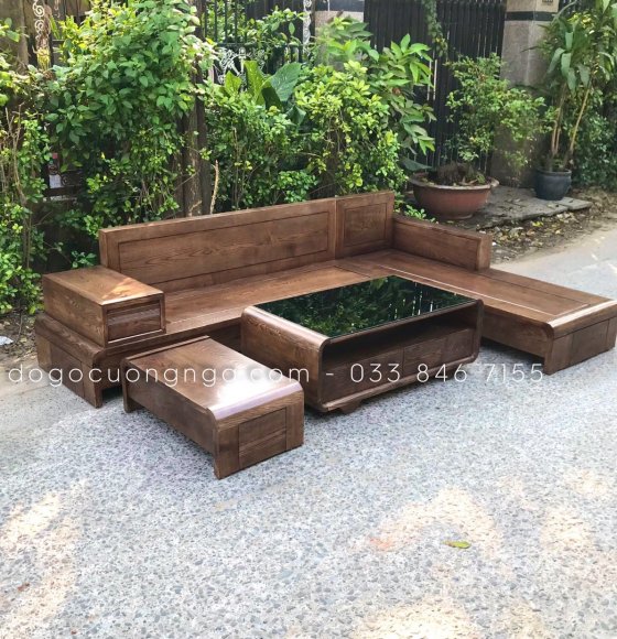 Bộ Sofa Gỗ Góc Sồi Nga Lau Mùa Óc Chó Chân Cuốn 2m8x1m8 ( vế phải )