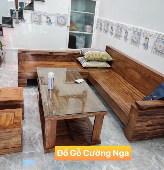 Bộ bàn ghế góc gỗ hương xám 2m3x1m9 giao khách hàng tại Tân Uyên - Bình Dương 